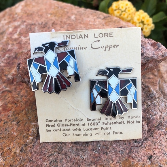 Vintage Native Thunder Bird Clip On Earrings - Picture 2 of 5